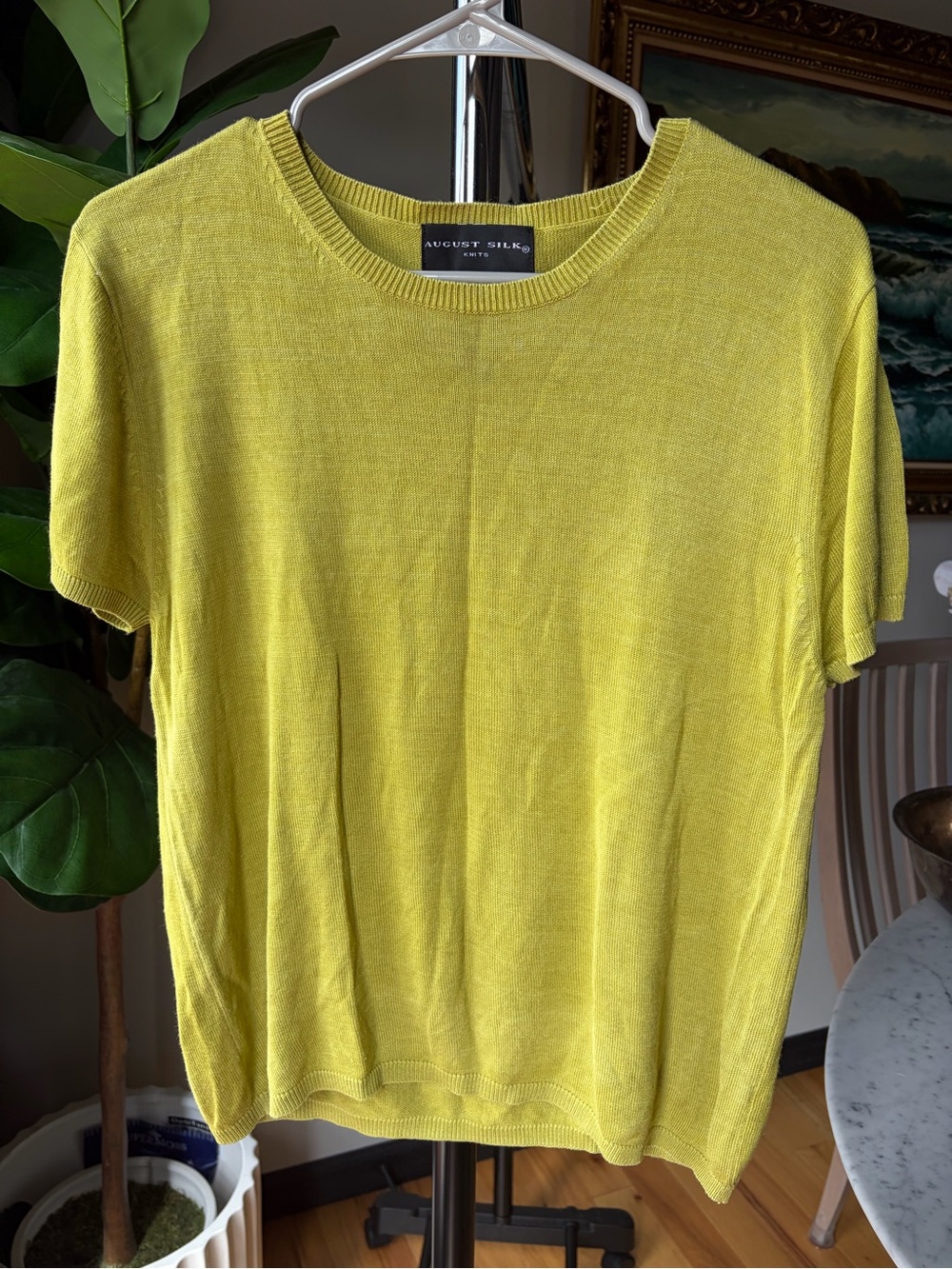 August Silk Vintage Women’s Short Sleeve Knit 100% Silk Shirt Sz X-Large